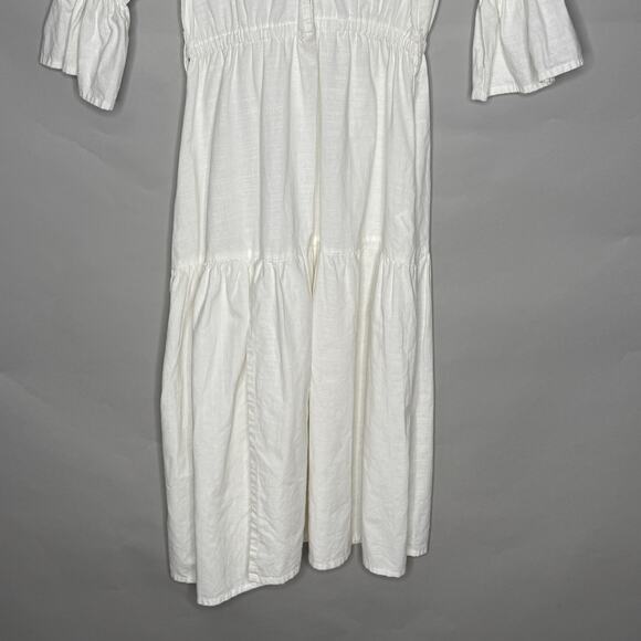 Bali Elf Handmade M White Peony Midi Dress 100% Cotton *flaw - Picture 6 of 9